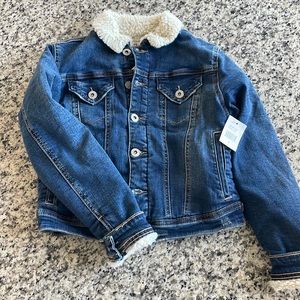 Adriano Goldschmied kids denim jean jacket Sherpa lined floral embroidered sz M